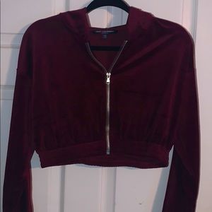 velvet cropped zip up hoodie